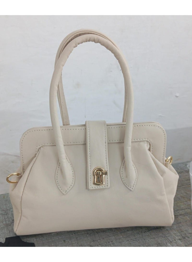 Naturali Handmade Genuine Leather Women’s Bag in Beige Color - Image 5